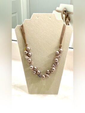 J. Crew Champagne Pearl Cluster Necklace with Ribbon